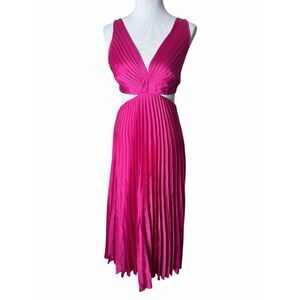 NWT Abercrombie & Fitch Pink Satin Giselle Pleated Cutout Maxi Dress Size Small